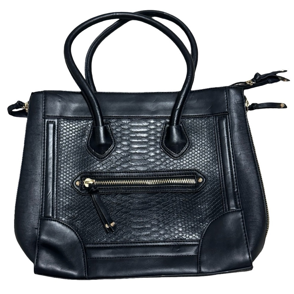 ALDO Black Faux Leather Tote Bag with Gold Hardware